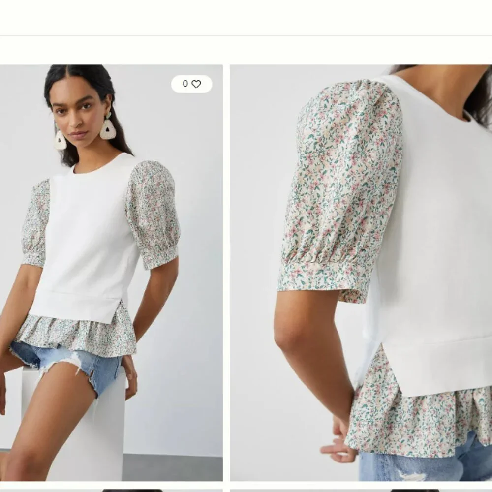 Anthropologie Puff-Sleeve Floral Sweater Size Xs